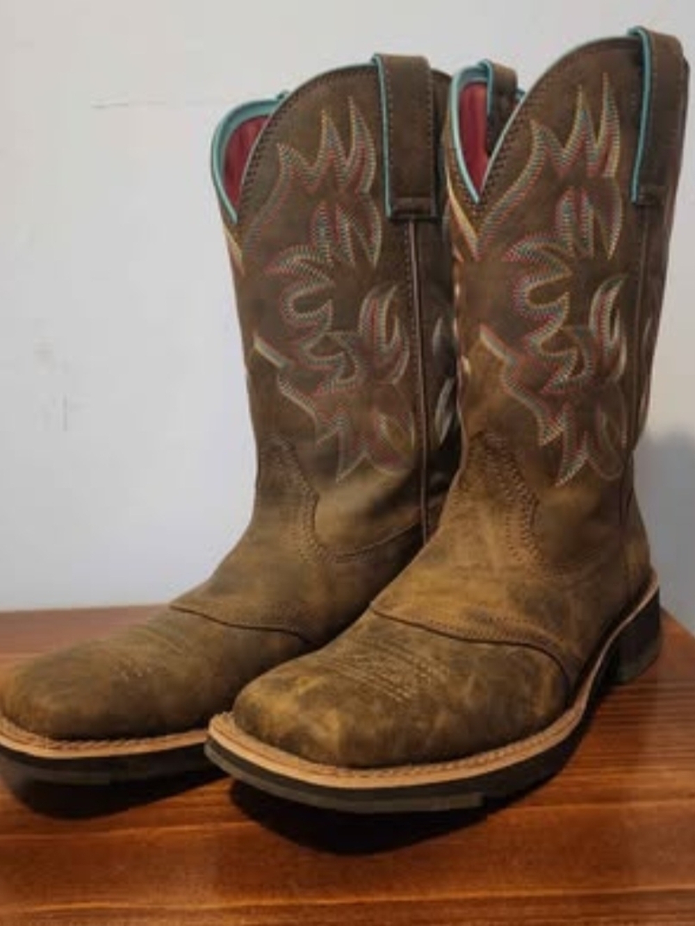 Ariat Brown Suede Heeled Western Boots with Turquoise Trim